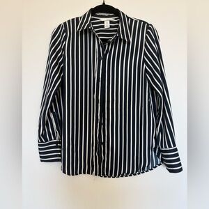 H&M navy white striped Women's button down blouse Top size XS